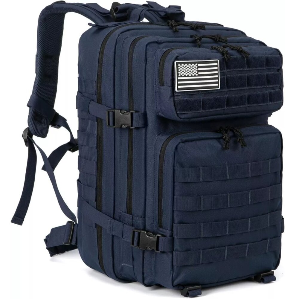 45L Tactical Backpack Blue Waterproof Multi Compartment for Hiking, Camping